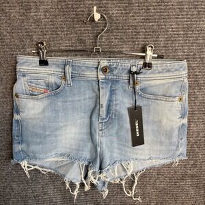 Diesel Reenshort Denim Shorts 27 NWT Light Wash Distressed Cutoff Y2K